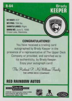 2019-20 O-Pee-Chee Platinum - Retro Red Rainbow Autographs #R-64 Brady Keeper Back