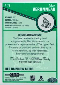 2019-20 O-Pee-Chee Platinum - Retro Red Rainbow Autographs #R-76 Max Veronneau Back