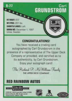 2019-20 O-Pee-Chee Platinum - Retro Red Rainbow Autographs #R-77 Carl Grundstrom Back