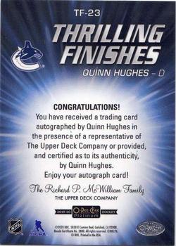 2019-20 O-Pee-Chee Platinum - Thrilling Finishes Autographs #TF-23 Quinn Hughes Back