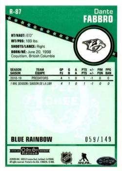2019-20 O-Pee-Chee Platinum - Retro Blue Rainbow #R-87 Dante Fabbro Back