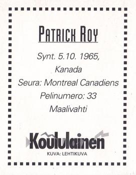 1994 Koululainen NHL-tähtipelaajat (Finnish) #NNO Patrick Roy Back