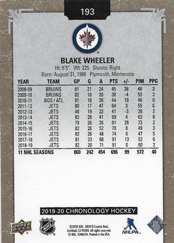 2019-20 Upper Deck Chronology #193 Blake Wheeler Back