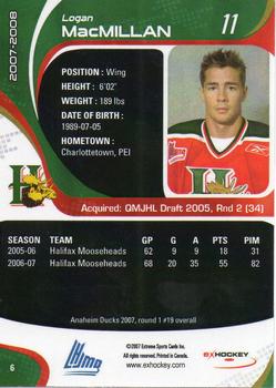 2007-08 Extreme Halifax Mooseheads (QMJHL) #6 Logan MacMillan Back