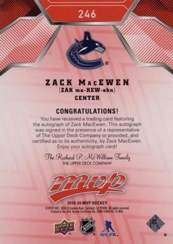 2019-20 Upper Deck MVP - Autographs Leaderboard Achievements Red #246 Zack MacEwen Back