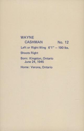 1970-71 Boston Bruins #NNO Wayne Cashman Back