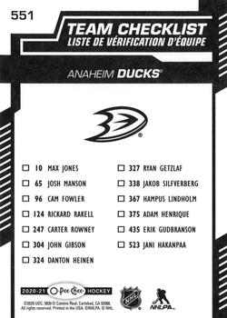 2020-21 O-Pee-Chee #551 Anaheim Ducks Back
