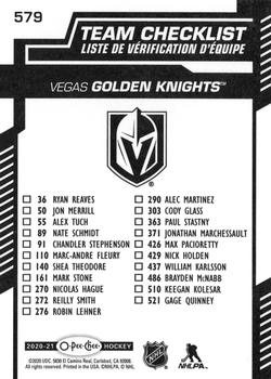 2020-21 O-Pee-Chee #579 Vegas Golden Knights Back