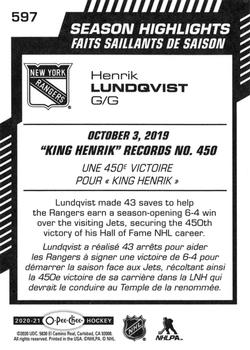 2020-21 O-Pee-Chee #597 Henrik Lundqvist Back