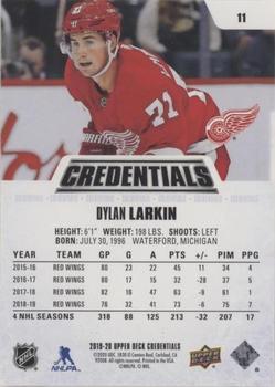 2019-20 Upper Deck Credentials - Green #11 Dylan Larkin Back