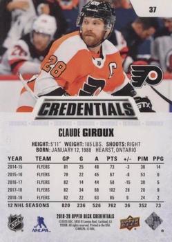 2019-20 Upper Deck Credentials - Green #37 Claude Giroux Back