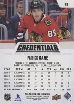 2019-20 Upper Deck Credentials - Green #49 Patrick Kane Back