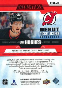 2019-20 Upper Deck Credentials - Debut Ticket Access Autographs Red #RTAA-JH Jack Hughes Back