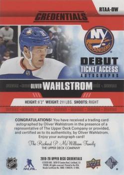 2019-20 Upper Deck Credentials - Debut Ticket Access Autographs Red #RTAA-OW Oliver Wahlstrom Back