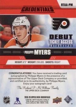 2019-20 Upper Deck Credentials - Debut Ticket Access Autographs Red #RTAA-PM Philippe Myers Back