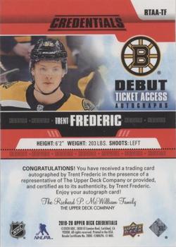 2019-20 Upper Deck Credentials - Debut Ticket Access Autographs Red #RTAA-TF Trent Frederic Back
