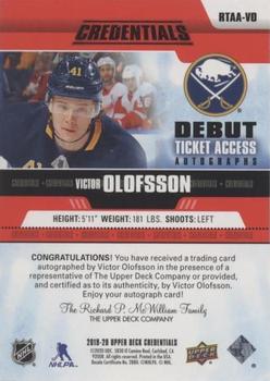 2019-20 Upper Deck Credentials - Debut Ticket Access Autographs Red #RTAA-VO Victor Olofsson Back