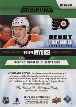 2019-20 Upper Deck Credentials - Debut Ticket Access Autographs Green #RTAA-PM Philippe Myers Back