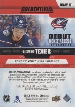 2019-20 Upper Deck Credentials - Debut Ticket Access Autographs Variant Red #RTAAV-AT Alexandre Texier Back