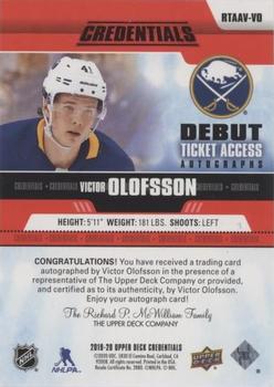 2019-20 Upper Deck Credentials - Debut Ticket Access Autographs Variant Red #RTAAV-VO Victor Olofsson Back