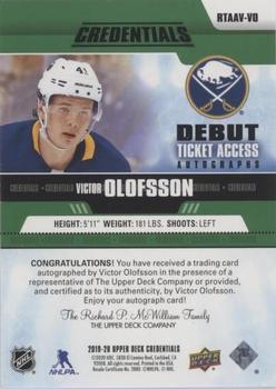 2019-20 Upper Deck Credentials - Debut Ticket Access Autographs Variant Green #RTAAV-VO Victor Olofsson Back