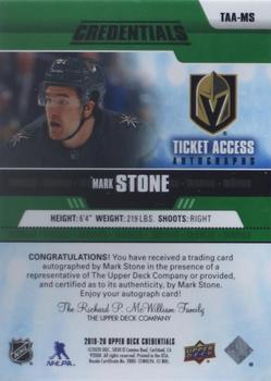 2019-20 Upper Deck Credentials - Ticket Access Autographs Green #TAA-MS Mark Stone Back