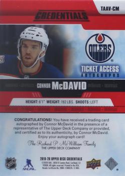 2019-20 Upper Deck Credentials - Ticket Access Autographs Variant Red #TAAV-CM Connor McDavid Back
