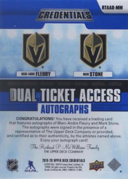 2019-20 Upper Deck Credentials - Dual Ticket Access Autographs #RTAAD-MM Marc-Andre Fleury / Mark Stone Back