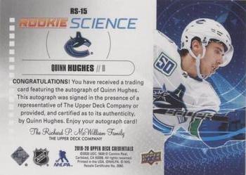 2019-20 Upper Deck Credentials - Rookie Science Autograph #RS-15 Quinn Hughes Back