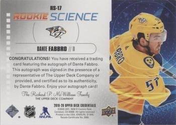 2019-20 Upper Deck Credentials - Rookie Science Autograph #RS-17 Dante Fabbro Back