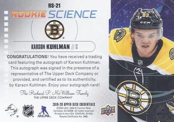 2019-20 Upper Deck Credentials - Rookie Science Autograph #RS-21 Karson Kuhlman Back