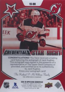 2019-20 Upper Deck Credentials - Star of the Night Autographs #1S-08 Jack Hughes Back