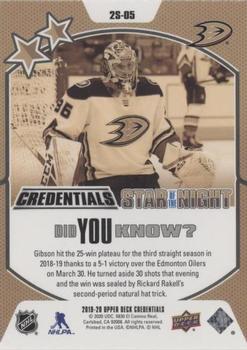 2019-20 Upper Deck Credentials - Star of the Night #2S-05 John Gibson Back