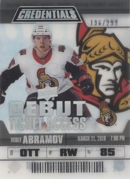 2019-20 Upper Deck Credentials - Debut Ticket Access Acetate #RTA-9 Vitaly Abramov Front