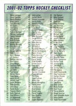 2001-02 Topps - Checklists Green (Hobby) #1 Checklist: 1-245 Front