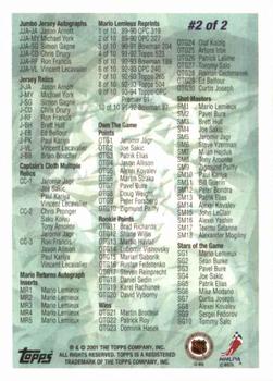 2001-02 Topps - Checklists Green (Hobby) #2 Checklist: 246-330 and Inserts Back