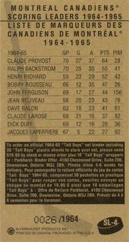 1994-95 Parkhurst Tall Boys 1964-65 - Scoring Leaders #SL-4 Claude Provost Back