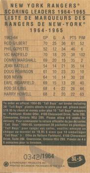 1994-95 Parkhurst Tall Boys 1964-65 - Scoring Leaders #SL-5 Rod Gilbert Back