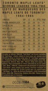 1994-95 Parkhurst Tall Boys 1964-65 - Scoring Leaders #SL-6 Frank Mahovlich Back