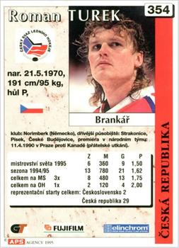 1995-96 APS Extraliga (Czech) #354 Roman Turek Back