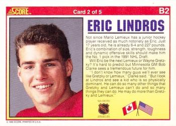 1990-91 Score American - Eric Lindros Bonus Cards #B2 Eric Lindros Back