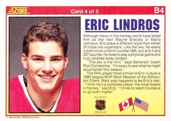 1990-91 Score American - Eric Lindros Bonus Cards #B4 Eric Lindros Back