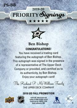 2019 Upper Deck Fall Expo - Parkhurst Priority Signings #PS-BB Ben Bishop Back
