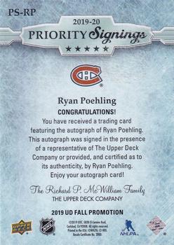 2019 Upper Deck Fall Expo - Parkhurst Priority Signings #PS-RP Ryan Poehling Back