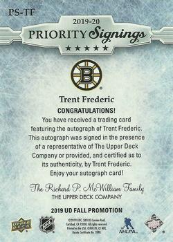 2019 Upper Deck Fall Expo - Parkhurst Priority Signings #PS-TF Trent Frederic Back