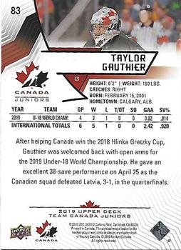 2019 Upper Deck Fall Expo - Team Canada Juniors Midnight #83 Taylor Gauthier Back