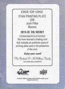 2019-20 Upper Deck CHL - Printing Plates - Cyan #208 Josh Pillar Back