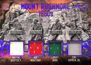 2019-20 Leaf Ultimate - Q Mount Rushmore Relics - Purple #MR-12 Wayne Gretzky / Joe Montana / Larry Bird / Cal Ripken Jr. Front