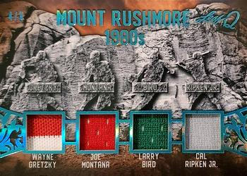 2019-20 Leaf Ultimate - Q Mount Rushmore Relics - Platinum Blue #MR-12 Wayne Gretzky / Joe Montana / Larry Bird / Cal Ripken Jr. Front
