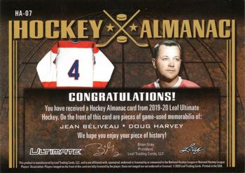 2019-20 Leaf Ultimate - Ultimate Hockey Almanac Relics - Bronze #HA-07 Jean Béliveau / Doug Harvey Back